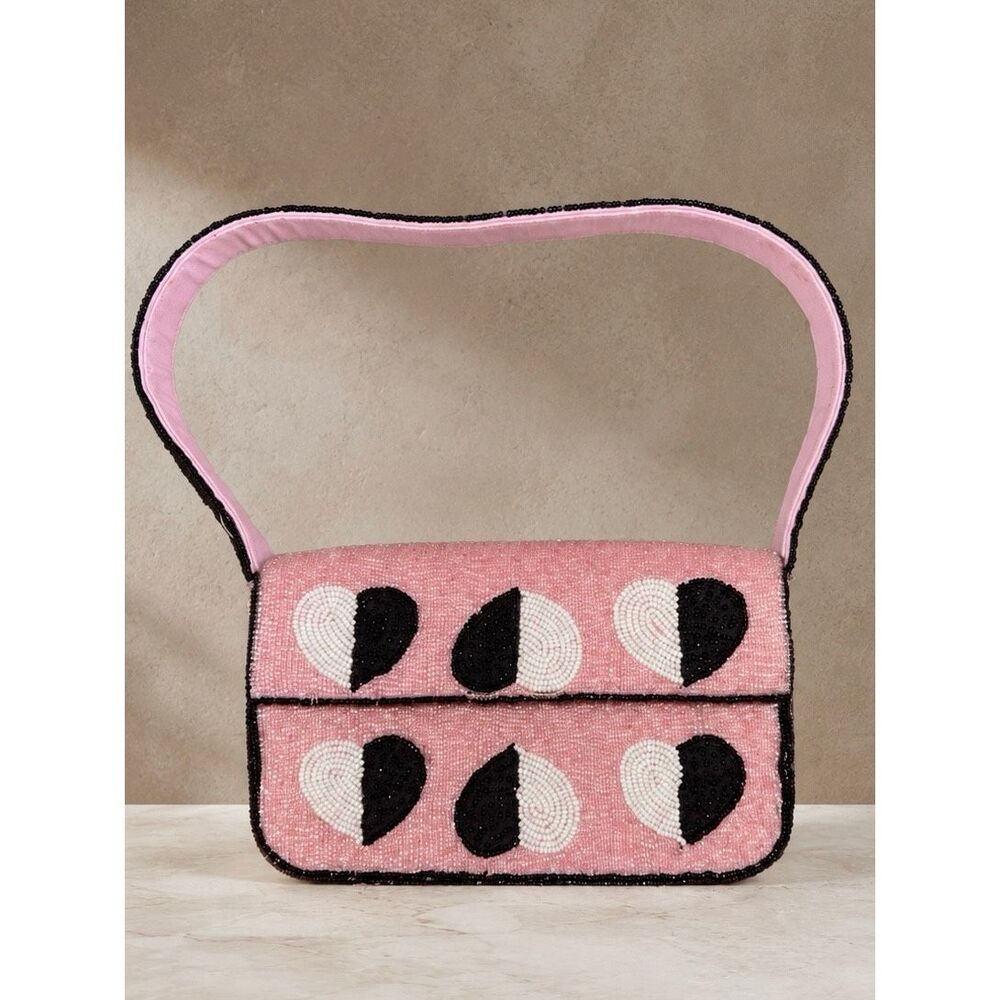 Anthropologie Fiona Beaded Shoulder Bag Pink Heart Icon Edition Glass Bead Purse